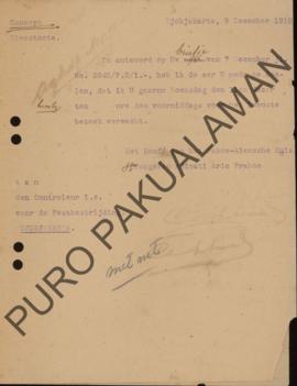 Diensnota : Surat dari Kepala PakuAlaman Pangeran Adipati Ario Prabu kepada Controleur 1.c voor d...