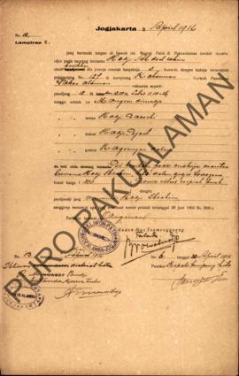 Surat izin dari Regent Patih Pakualaman memberikan izin kepada Hadji Abdoel Rokim yang akan menga...