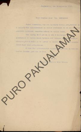 Surat dari Pangeran Adipati Ario Praboe kepada Bapak Von Bornemann perihal penyampaian undangan p...