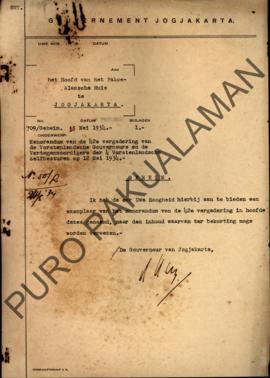 Surat Rahasia No.709/Geheim dari Gubernur Jogjakarat yanga ditujukan kepada Kepala Pakualaman per...