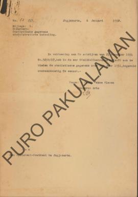 Surat dari Assistant Wedono Pakualaman Raden Mas Rio kepada Paduka Prentah Kapatihan di Pakualama...