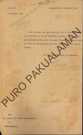 Surat dari Asisten Resident di Komite kepada Kepala Pakualaman di Yogyakarta perihal menawarkan l...