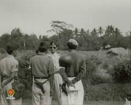 Tiga orang gerilyawan TNI sedang menghadap pimpinan gerilya di areal persawahan setelah memasuki ...