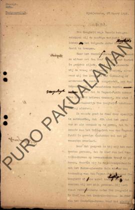 Surat dari Raden Mas Hario Soorjoatmodjo, perihal penyematan nama Regent Patih dalam korespondens...