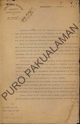 Surat dari Resident Jogjakarta untuk Kepala Pakualaman Jogjakarta tentang pemotongan pensiunan ya...