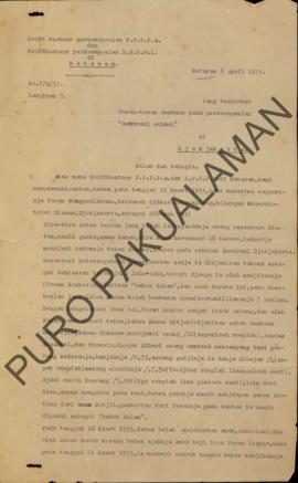 Surat dari Hoofd Bestuur Perkempoelan P.P.P.P.A dan K.P.B.P.I kepada tuan-tuan Bestuur perkumpula...