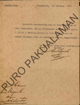 Surat dari Kepala Pertanggung Jawaban Keuangan untuk Bupati Adikarto tentang catatan layanan pemb...