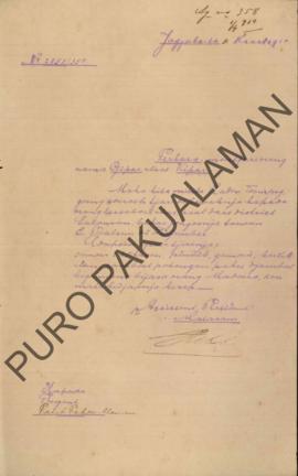 Surat No.2858/35a dari Assistant Resident Mataram kepada Raden Tumenggung perkara untuk mencari o...