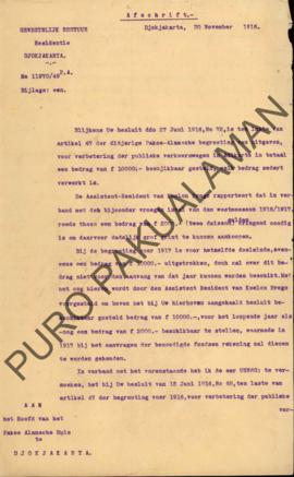 Surat dari Pemerintahan Daerah Residentie Djokjakarta kepada Pakualaman Djokjakarta, perihal angg...