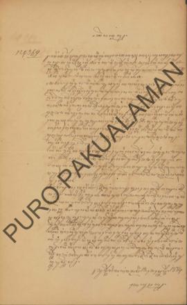 Surat dari Tuwan Ye Uplan kepada Raden Tumenggung Sasradigdaya, Bupati Polisi Wadana Dhistrik ing...