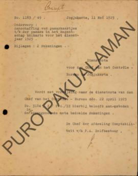 Memorandum dari Ketua Bagian Penanggung Jawab Keuangan Pemerintah Pakualaman kepada Ketua Kontrol...