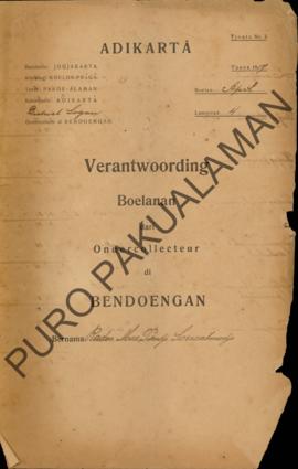 Pertanggung jawaban (verantwording) bulanan dari Ondercollecteur di Bendungan yang bernama Raden ...