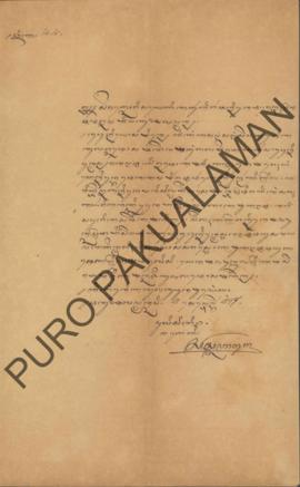 Surat dari Pulisi Kitha, Ngabehi Sastrataruna Kepada Parentah Pradata Dalem Pakualaman perihal pe...