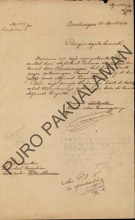 Surat dari Bupati Adikarta Raden Mas Tumenggung kepada Pemerintah Kapatihan Kadipaten Pakualaman ...