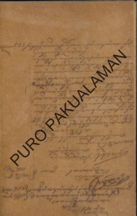 Kadhistikan Galor kepada Pemerintah Pakualaman 6 Agustus 1901 tentang Uang cicilan hutang dari Ca...