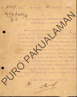 Nota dari Chef Control Bureau kepada Afdeling Comptabiliteit van Pakualaman, perihal anggaran Pak...