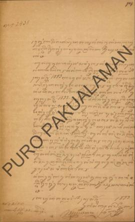 Surat dari Kepala Dhistrik Kartadipura kepada Parentah Ageng Kabupaten Adikarta perihal rumah Tuw...