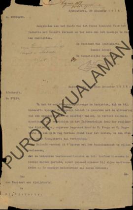 Surat dari Assistant Resident di Kulon Progo untuk Pakualaman di Jogjakarta tentang komite direks...