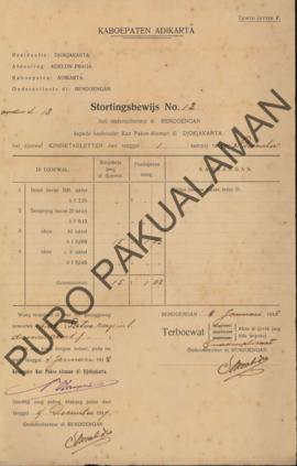 Bukti pembayaran dari Ondercollecteur di Bendoengan Kabupaten Adikarto kepada pemegang kas Pakoe ...