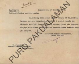 Surat dari Assistant-Wedono Pakualaman Raden Mas Rio kepada Paduka Prentah Kepatihan di Pakualama...