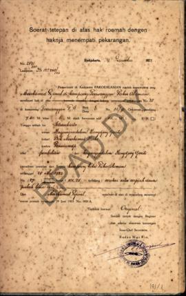 Surat tetapan di atas hak rumah dengan haknya menempati pekarangan dari pamarentah di Kadipaten P...