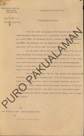 Surat dari Direktur Regional Resident Yogyakarta kepada Kepala Pakualaman, perihal pengiriman ran...