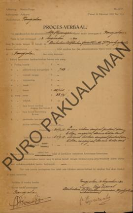 Proses Verbal hal pemeriksaan kas dan administrasinya Hirjosoedjono Mantri Tanda Penanggap di Pan...