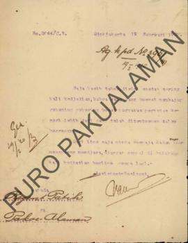 Surat dari Asisten Resident kepada Regent Patih van Pakoe Alaman, perihal memberitahukan sering t...