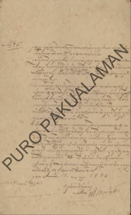 Surat pemberitahuan yang ditujukan kepada Parentah Ageng Kabupaten Adikarta, perihal rencana tinj...