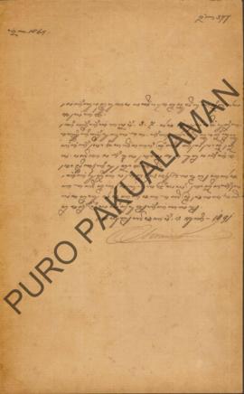 Surat untuk Raden Mas Tumenggung Harya Jayengharja,mengenai jadwal pelaksanaan lelang yang akan d...