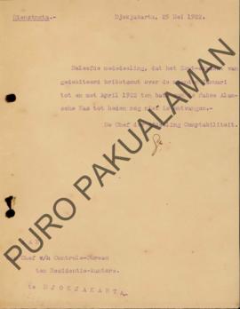 Memorandum dari Kepala Bagian Penanggung Jawab Keuangan kepada Kepala Kontrol Bureau di Kantor Re...