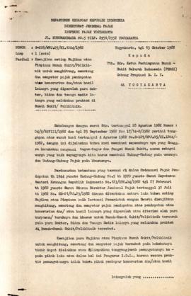 Surat dari Kepala Inspeksi Pajak Yogyakarta kepada Ketua Perhimpunan Rumah Sakit seluruh Indonesi...