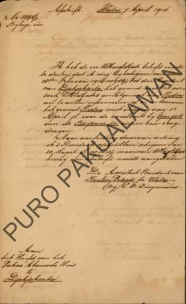 Surat dari Assisten Resident Kulon Progo di Wates kepada Het Hoofd Pakualamsche Huis perihal kole...