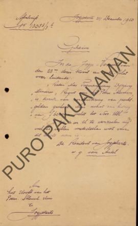 Surat dari Resident van Jogjakarta untuk Kepala Pakualaman di Jogjakarta, tentang laporan penyewa...