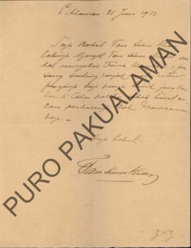 Surat dari Tan Tien Kian, perihal memberitahukan bahwa sudah menerima kembali sepasang anting ber...