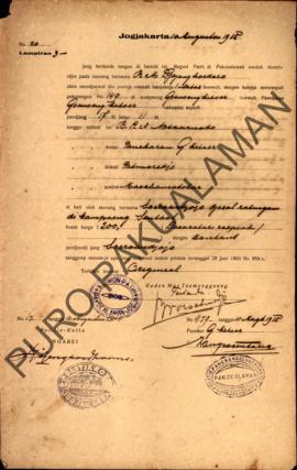 Surat dari Regent Patih Pakualaman memberikan izin kepada Raden Mas Djajeng Koedaro di Kampung Gu...