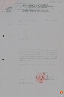 Surat dari Rektor Universitas Janabadra Yogyakarta kepada Kepala BP-7 Prop. DIY dan Koordinator K...