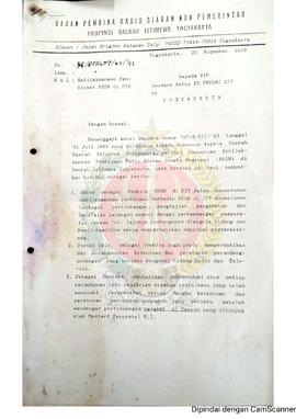 Surat dari Ketua Badan Pembina Radio Siaran Non Pemerintah (BPRSNP) Provinsi Daerah Istimewa Yogy...