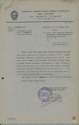 
Surat dari Dinas Kehutanan Provinsi DIY kepada Kepala BP-7 DIY perihal pembentukan 3 Kelompok Be...