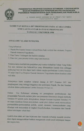Sambutan Kepala BP-7 Provinsi DIY pada Acara Lomba Simulasi P-4 Antar Daerah Tingkat II se DIY.