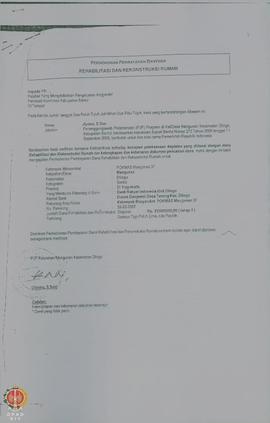 Surat permohonan pembayaran bantuan rehabilitasi dan rekonstruksi rumah dari Penanggung Jawab Pel...