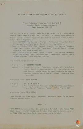 Berita Acara Serah terima hasil pekerjaan Proyek Pembangunan Prasarana Fisik Gedung BP 7 Provinsi...