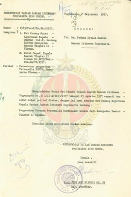 Permohonan pengesahan personalia koruha Kabupaten Sleman/ Kotamadya Yogyakarta
