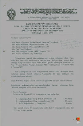 Laporan tim penyelenggara pada upacara penutupan penataran P-4 pola 120 jam (calon penatar) angka...