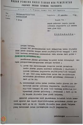 Surat dari Ketua Badan Pembina Radio Siaran Non Pemerintah Provinsi Daerah Istimewa Yogyakarta ke...