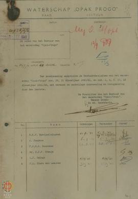 Surat dari Voorzitter van het Bestuur Waterschap “Opak-progo” ditujukan kepada para anggota Bestu...