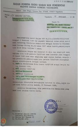 Surat dari Ketua Badan Pembina Radio Siaran Non Pemerintah Provinsi Daerah Istimewa Yogyakarta ke...