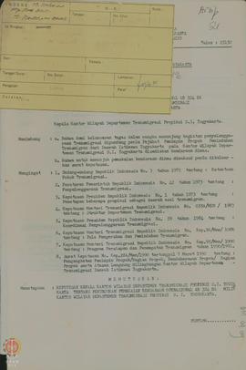 Surat Keputusan Kepala Kantor Wilayah Departemen Transmigrasi Provinsi DIY Nomor : KEP.105/Dr.OL....