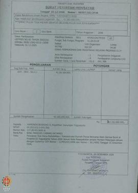 Surat Perintah Membayar Nomor : 00257/XII/2006 tanggal 20 Desember 2006 pencairan sisa dana rahab...