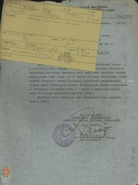 Surat dari Pjs. Kepala Kantor Wilayah Departemen Transmigrasi DIY kepada Pimpinan PT. Astra Inter...